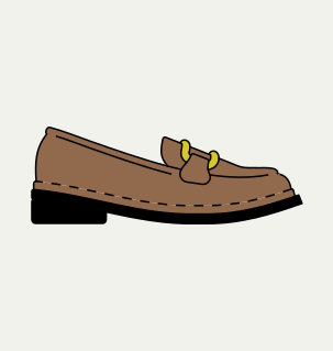 Il·lustració minimalista d'un mocasí marró amb sivella vist de perfil