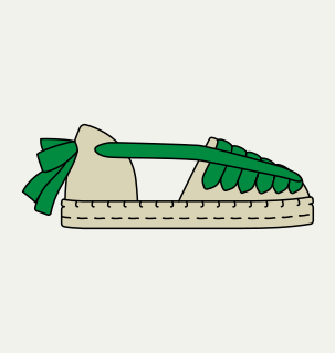 Il·lustració minimalista d'una espardenya de set vetes verdes vista de perfil